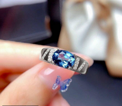 American Blue Topaz Statement Ring Silver