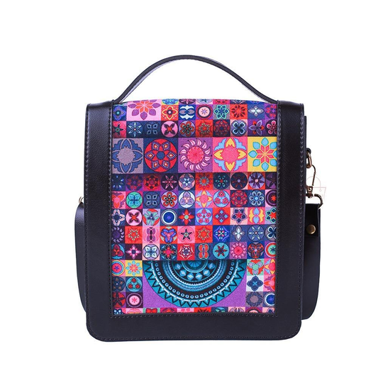 Women's Trendy Spectrum Crossbody Bag - Black with Colorful Mosaic Pattern