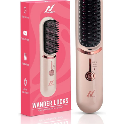 Nexlev HSB-04 Cordless Hair Straightener Brush - 2-in-1 Ceramic Tourmaline 3 Heat Settings