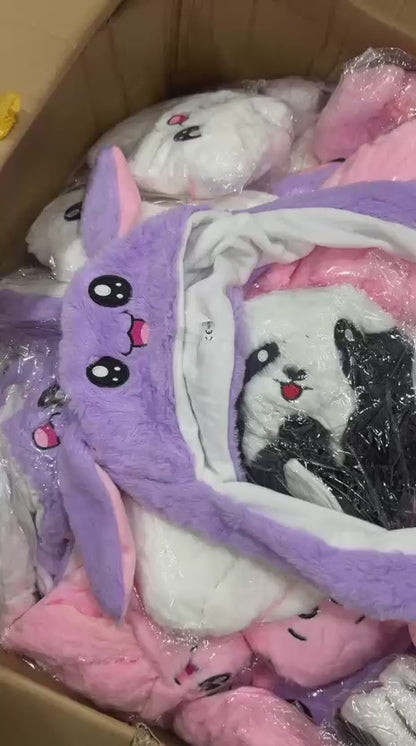 Rabbit Hat Plush Moving Bunny Ears Winter Cap Cute Design